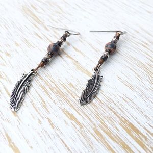 Jasper Gemstone Feather Earrings